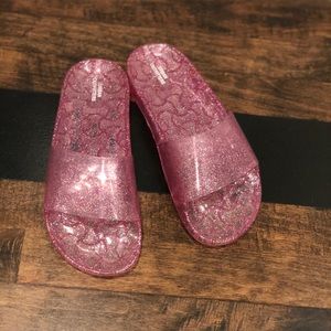 PINK SPARKLY URBAN OUTFITTERS POOL SLIDES